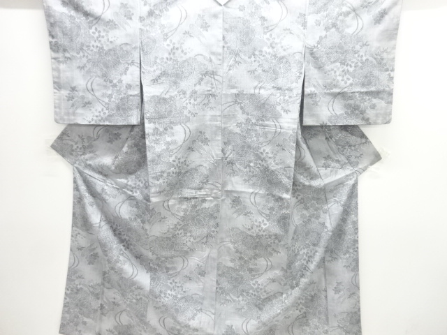 和楽器に花模様織出し手織り紬着物